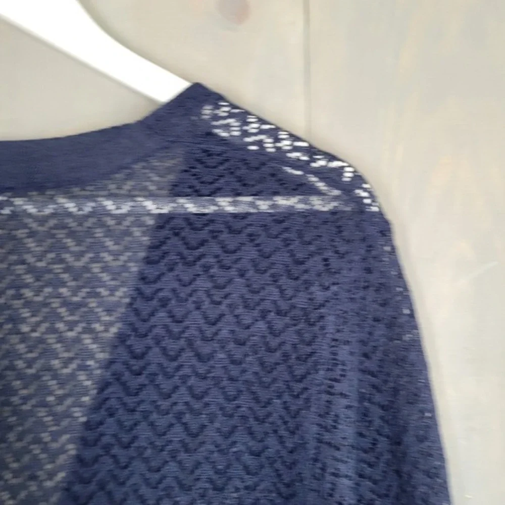 Merona Cardigan Sweater Women 20W/22W Navy Blue‎ Striped Pointelle Open Knit - Picture 6 of 10